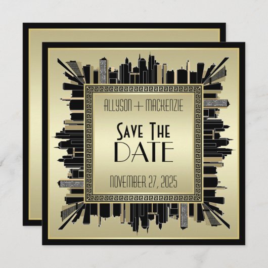 Sparen de Datum Art Deco Champagne Gold Gatsby Gla Kaart (Voorkant / Achterkant)