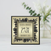 Sparen de Datum Art Deco Champagne Gold Gatsby Gla Kaart (Staand voorkant)