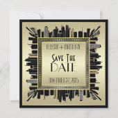 Sparen de Datum Art Deco Champagne Gold Gatsby Gla Kaart (Voorkant)