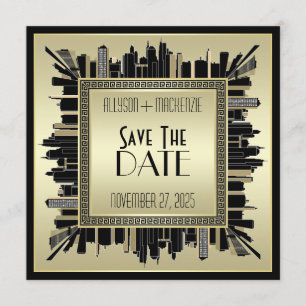 Sparen de Datum Art Deco Champagne Gold Gatsby Gla Kaart