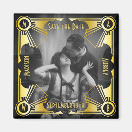 Sparen de Datum Art Deco Wedding Gold & Zwarte Fot Magneet