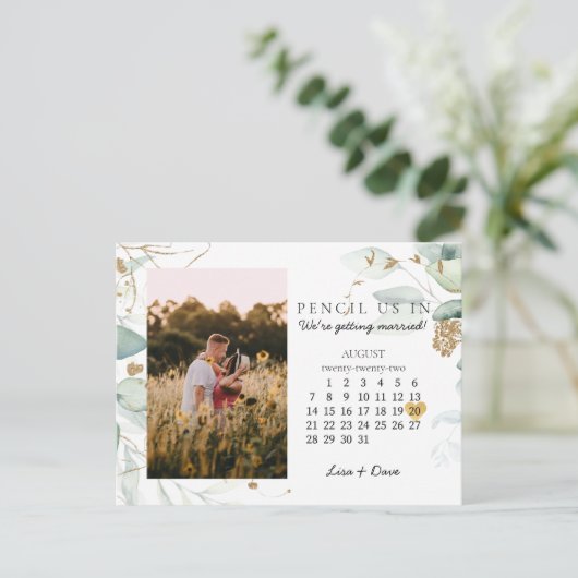 Sparen de Datum Augustus 2022 Botanisch Elegant Go Briefkaart (Staand voorkant)