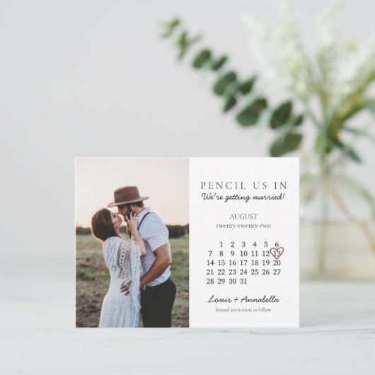 Sparen de Datum Augustus 2022 Maandelijkse Hartpun Briefkaart (Staand voorkant)