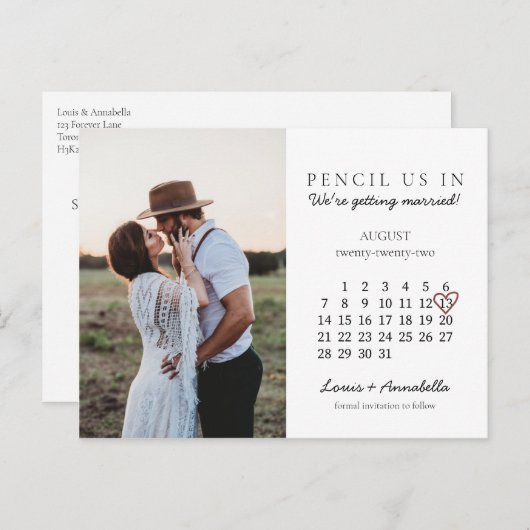 Sparen de Datum Augustus 2022 Maandelijkse Hartpun Briefkaart (Voorkant / Achterkant)