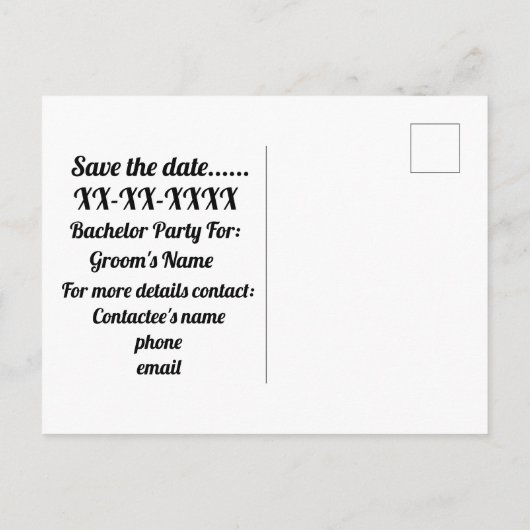 Sparen de Datum Bachelor Partij Aankondigingskaart (Achterkant)