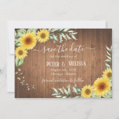 Sparen de Datum Barn Wood Sunflower Aankondiging (Voorkant)