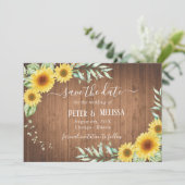 Sparen de Datum Barn Wood Sunflower Aankondiging (Staand voorkant)