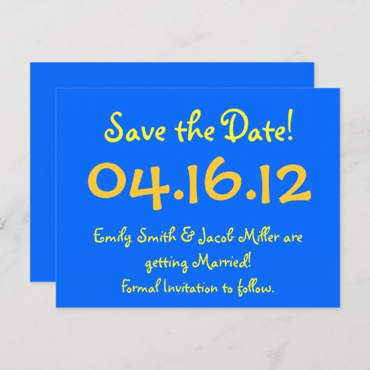 Sparen de Datum Blauw & Geel Kaart (Voorkant / Achterkant)