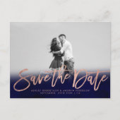 Sparen de Datum blauw roos goudfoto van de marine Aankondigingskaart (Voorkant)