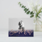 Sparen de Datum blauw roos goudfoto van de marine Aankondigingskaart (Staand voorkant)