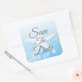 Sparen de Datum Blauwe Bubble Starfish Wedding Sti Vierkante Sticker (Envelop)