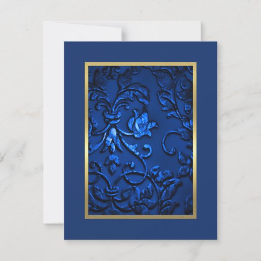 Sparen de Datum Blauwe Damask met Om het even welk Save The Date (Voorkant)
