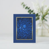 Sparen de Datum Blauwe Damask met Om het even welk Save The Date (Staand voorkant)