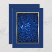 Sparen de Datum Blauwe Damask met Om het even welk Save The Date (Voorkant / Achterkant)