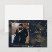 Sparen de Datum Blauwe Goud Sterrennacht Weddensch Kaart (Voorkant / Achterkant)