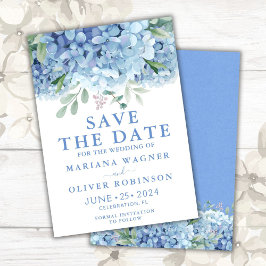 Sparen de Datum Blauwe Hydrangeas Floral Wedding Kaart