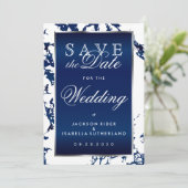 Sparen de Datum Blauwe Marmer van de Zeemacht, Wit Save The Date (Staand voorkant)