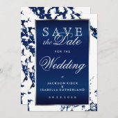 Sparen de Datum Blauwe Marmer van de Zeemacht, Wit Save The Date (Voorkant / Achterkant)