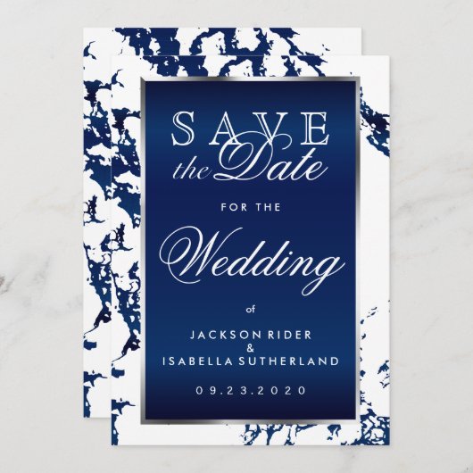 Sparen de Datum Blauwe Marmer van de Zeemacht, Wit Save The Date (Voorkant / Achterkant)