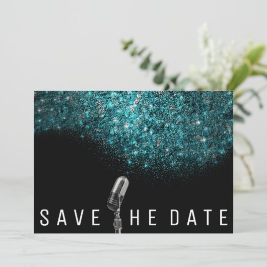 Sparen de Datum Blauwe Oceaan Silver Microphone Save The Date (Staand voorkant)