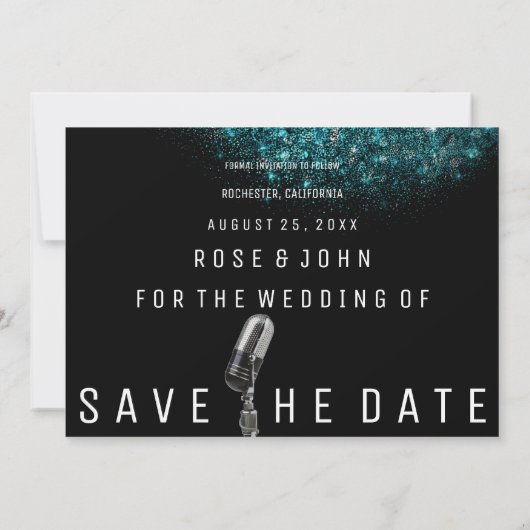 Sparen de Datum Blauwe Oceaan Silver Microphone Save The Date (Achterkant)