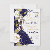 Sparen de Datum Blauwe Quinceanera Floral Save The Date (Voorkant)
