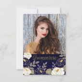 Sparen de Datum Blauwe Quinceanera Floral Save The Date (Achterkant)