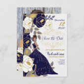 Sparen de Datum Blauwe Quinceanera Floral Save The Date (Voorkant / Achterkant)