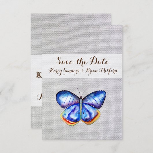 Sparen de Datum Blauwe Waterverf van de Vlinder Save The Date (Voorkant / Achterkant)