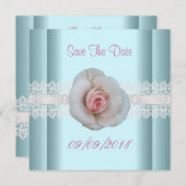 Sparen de Datum Blauwe Witte Roze Roze Bloem Lace Save The Date (Voorkant / Achterkant)