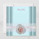 Sparen de Datum Blauwe Witte Roze Roze Bloem Lace Save The Date (Achterkant)