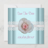 Sparen de Datum Blauwe Witte Roze Roze Bloem Lace Save The Date (Voorkant)