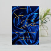 sparen de datum blauwe zijde achtergrond folie uitnodiging (Staand Voorkant)