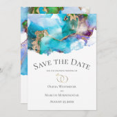 Sparen de Datum Blauwgroen Abstracte Amethyst Gold Kaart (Voorkant / Achterkant)