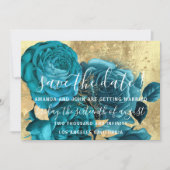 Sparen de Datum Blauwgroen Blauw Wreath goud Save The Date (Voorkant)