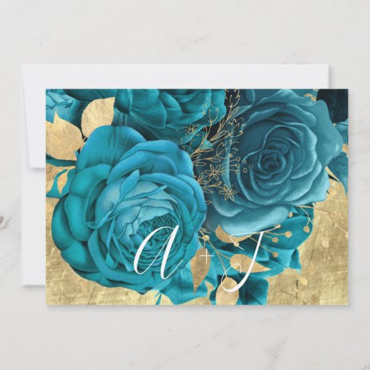 Sparen de Datum Blauwgroen Blauw Wreath goud Save The Date (Achterkant)