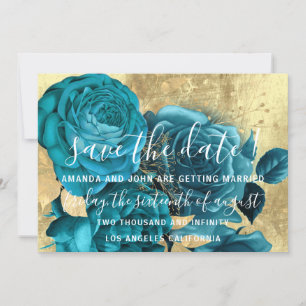 Sparen de Datum Blauwgroen Blauw Wreath goud Save The Date