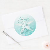 Sparen de Datum Blauwgroen Bubbles StarfishWedding Ronde Sticker (Envelop)