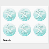 Sparen de Datum Blauwgroen Bubbles StarfishWedding Ronde Sticker (Vel)