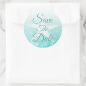 Sparen de Datum Blauwgroen Bubbles StarfishWedding Ronde Sticker (Tas)