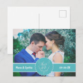 Sparen de Datum Blauwgroen Foto Aankondigingskaart (Voorkant / Achterkant)