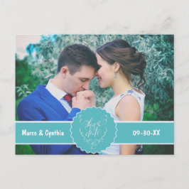 Sparen de Datum Blauwgroen Foto Aankondigingskaart