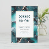 Sparen de datum blauwgroen groene inktuitnodiging kaart (Staand voorkant)