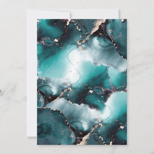 Sparen de datum blauwgroen groene inktuitnodiging kaart (Achterkant)