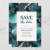 Sparen de datum blauwgroen groene inktuitnodiging kaart (Voorkant / Achterkant)