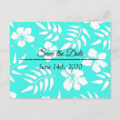 Sparen de Datum Blauwgroen Hibiscus Tropical die w Briefkaart (Voorkant)
