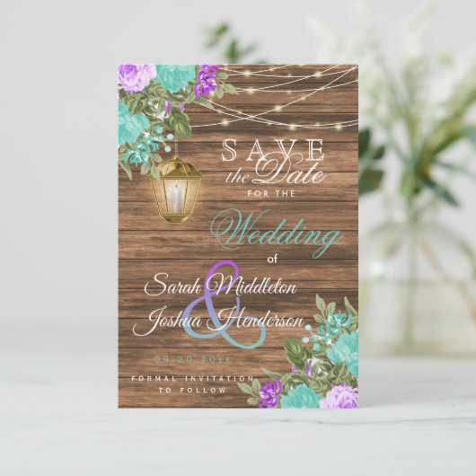 Sparen de Datum Blauwgroen Hout en de Buigzame Bl Save The Date (Staand voorkant)