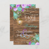 Sparen de Datum Blauwgroen Hout en de Buigzame Bl Save The Date (Voorkant / Achterkant)