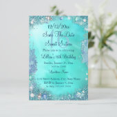 Sparen de Datum Blauwgroen Ocean Jewel Sweet 16 Save The Date (Staand voorkant)