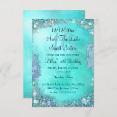Sparen de Datum Blauwgroen Ocean Jewel Sweet 16 Save The Date (Voorkant / Achterkant)